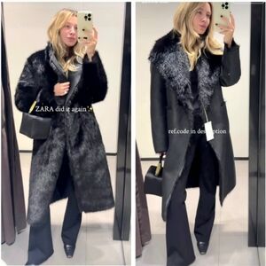 Zara Reversible Faux Fur Double Faced Coat Black